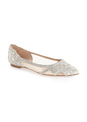 Badgley Mischka Collection Gigi Crystal Pointed Toe Flat in Ivory Satin at Nordstrom Rack