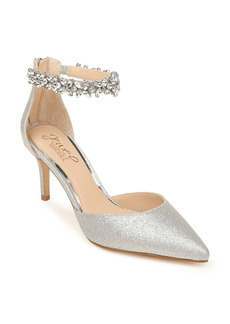 Jewel Badgley Mischka Raleigh Pointed Toe Ankle Strap Pump in Silver Glitter at Nordstrom Rack