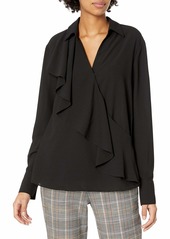 Bailey 44 Women's Long Sleeve Solid Blouse with Front Ruffle