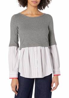 Bailey 44 Women's Mixed Media Sweater with Woven Top Long Sleeves  L