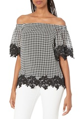 Bailey 44 Women's Truffle Off The Shoulder Gingham Chiffon Top  XSmall