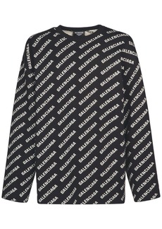 Balenciaga All Over Logo Cotton Blend Knit Sweater