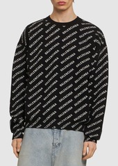 Balenciaga All Over Logo Cotton Blend Knit Sweater