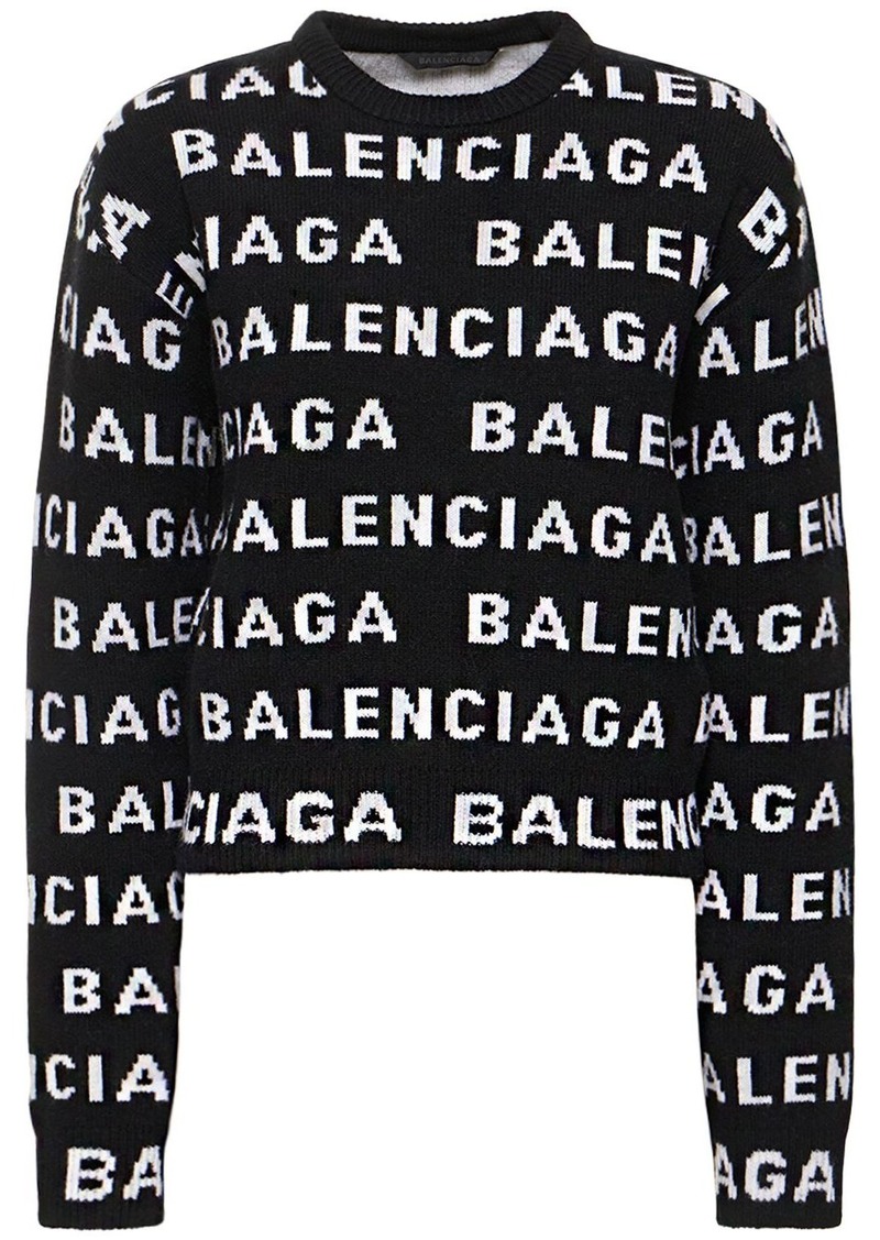 Balenciaga All Over Logo Wool Blend Sweater