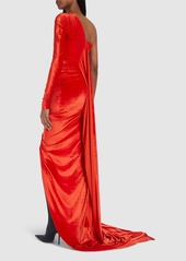 Balenciaga Asymmetric Fluid Velvet Jersey Dress
