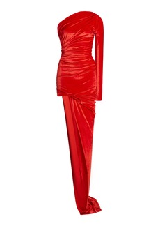 Balenciaga - Asymmetric Velvet Mini Dress - Red - FR 38 - Moda Operandi