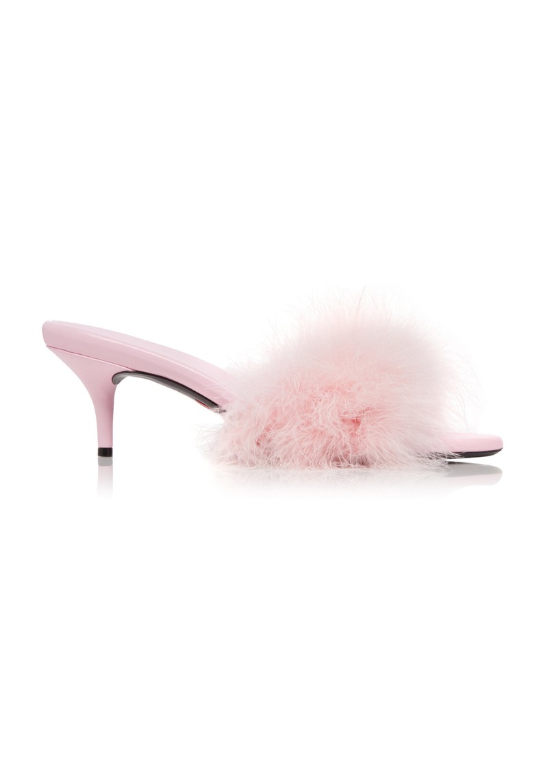 Balenciaga - Boudoir Feather-Trimmed Leather Sandals - Pink - IT 38 - Moda Operandi