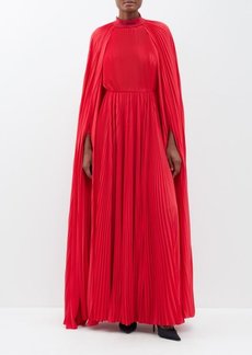 Balenciaga - Caped Pleated-crepe Gown - Womens - Red - 36 FR