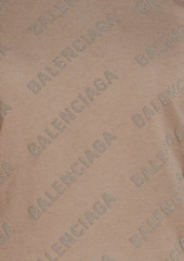 Balenciaga - Cropped logo-print flocked cotton top - Neutral - S