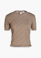 Balenciaga - Cropped logo-print flocked cotton top - Neutral - L