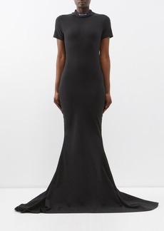 Balenciaga - Distressed-collar Cotton-blend T-shirt Dress - Womens - Black
