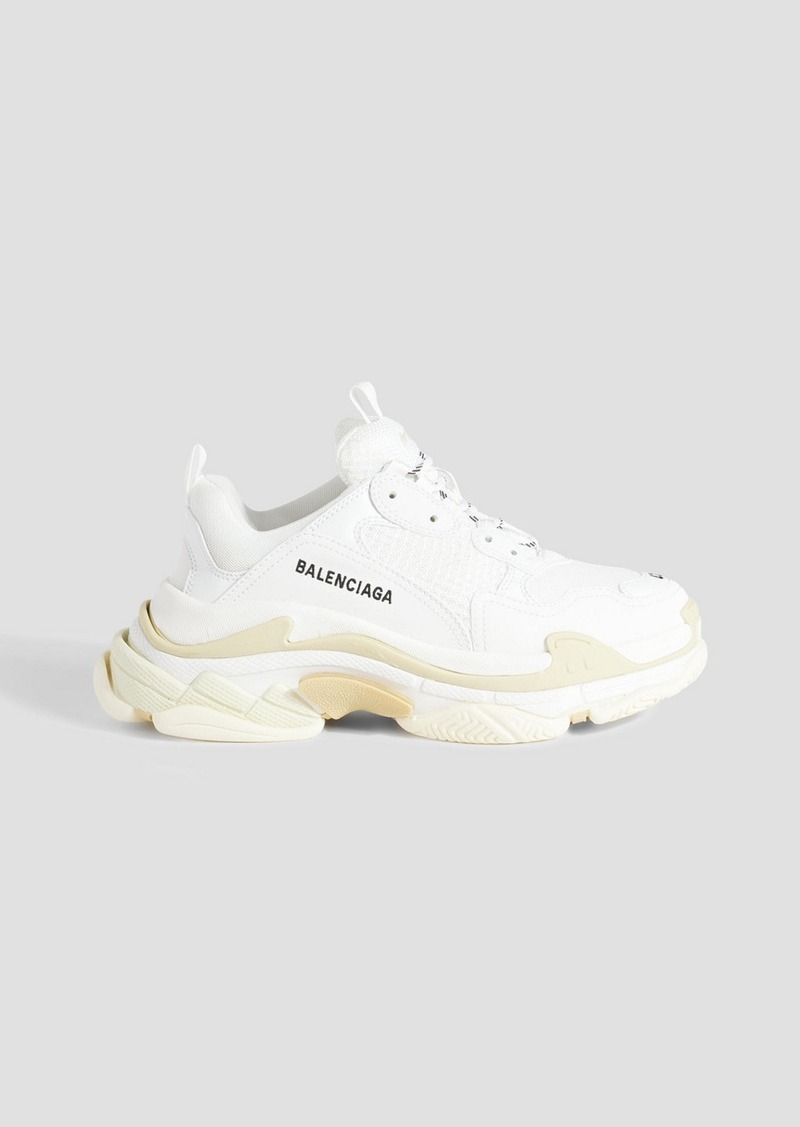 Balenciaga - Embroidered faux-leather and mesh sneakers - White - EU 34