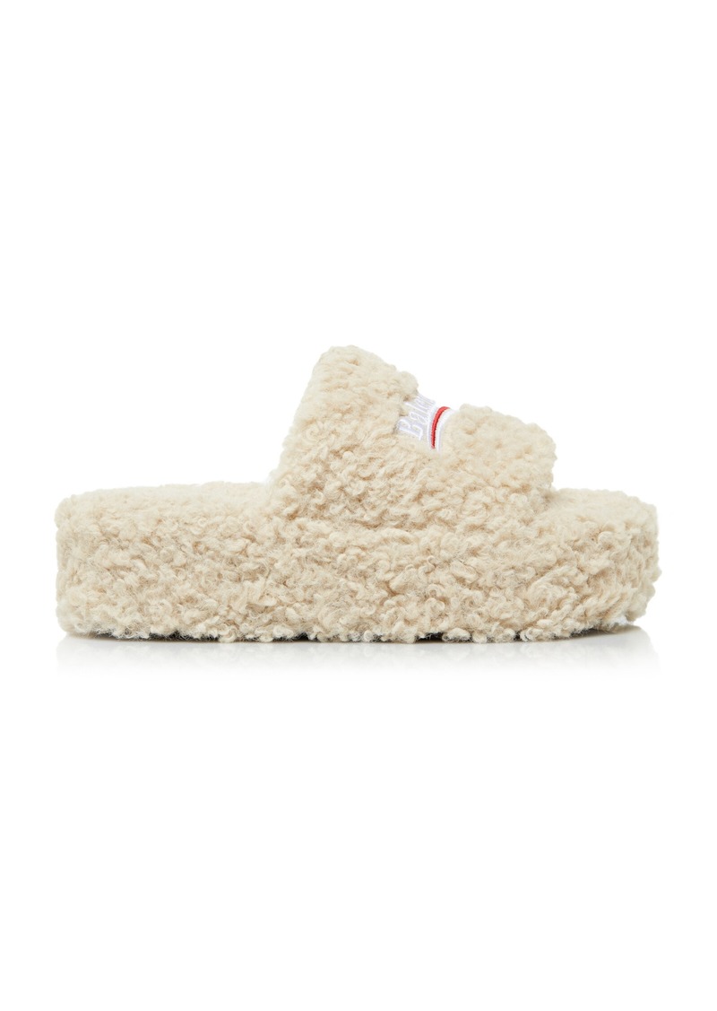 Balenciaga - Faux Shearling Platform Slide Sandals - Neutral - IT 38 - Moda Operandi
