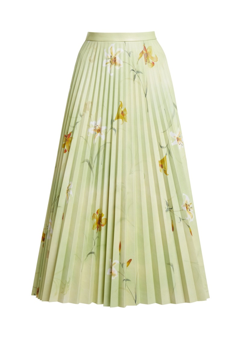 Balenciaga - Floral-Printed Plisse Leather Midi Skirt - Green - FR 36 - Moda Operandi