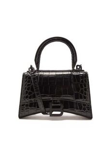 Balenciaga - Hourglass Xs Crocodile-effect Leather Bag - Womens - Black