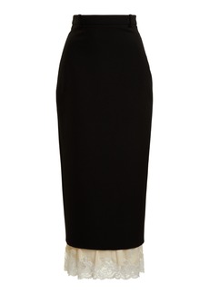 Balenciaga - Lace-Trimmed Wool Midi Pencil Skirt - Black - FR 34 - Moda Operandi