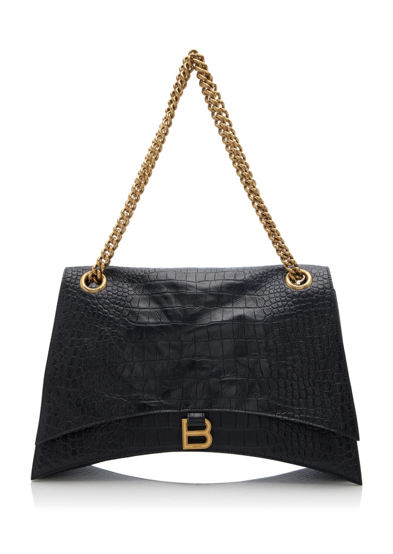 Balenciaga - Large Crush Croc-Embossed Leather Bag - Black - OS - Moda Operandi