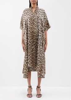Balenciaga - Oversized Leopard-print Silk-satin Midi Dress - Womens - Beige