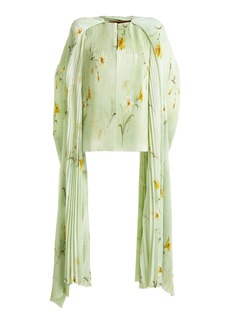 Balenciaga - Pleated Scarf Sleeve Chiffon Top - Green - FR 40 - Moda Operandi