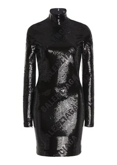 Balenciaga - Turtleneck Sequin Mini Dress - Black - FR 40 - Moda Operandi