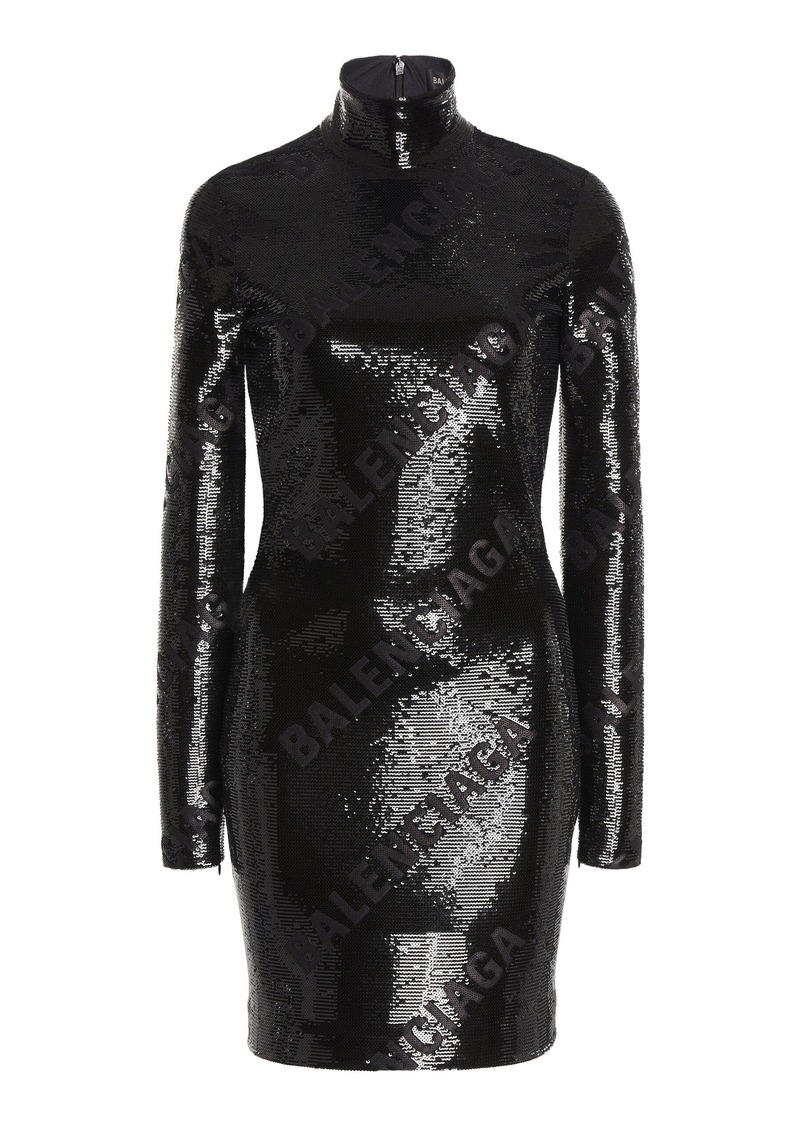 Balenciaga - Turtleneck Sequin Mini Dress - Black - FR 36 - Moda Operandi