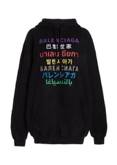 Balenciaga - Women's Multilingual Logo Printed Cotton-Blend Hooded Sweatshirt - Black - Moda Operandi