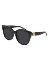 Balenciaga 57mm Cat Eye Sunglasses in Shiny Black/Grey at Nordstrom