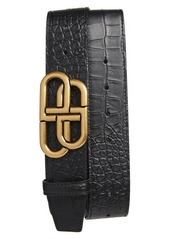 Balenciaga BB Extra Large Croc Embossed Leather Belt in Black at Nordstrom