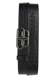 Balenciaga BB Logo Buckle Croc Embossed Leather Belt