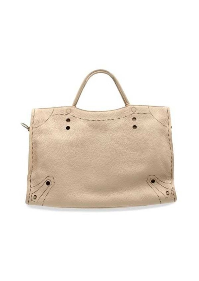 Balenciaga Blackout City Perforated Small Bag In Beige Leather