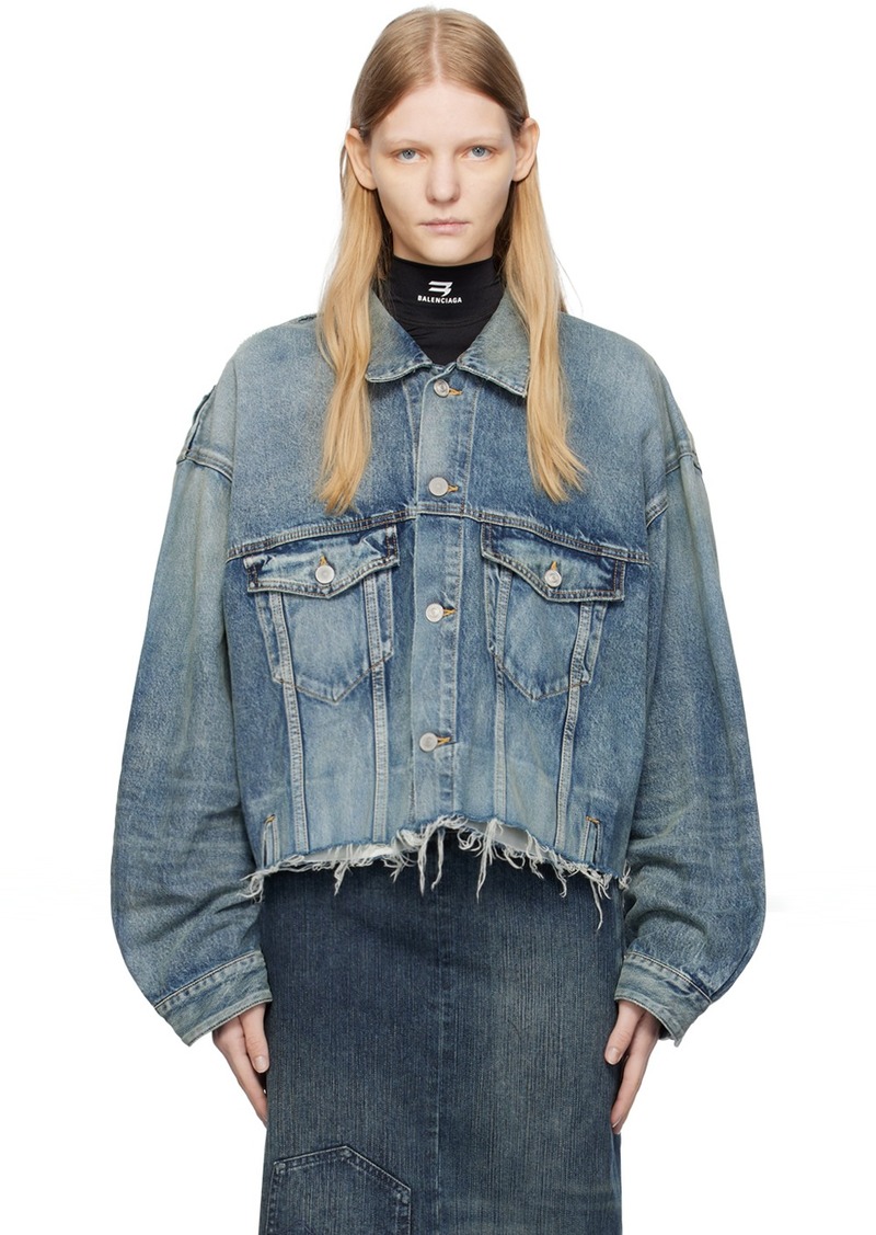 Balenciaga Blue Frayed Denim Jacket