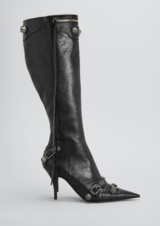 Balenciaga Cagole Lambskin Buckle Zip Knee Boots