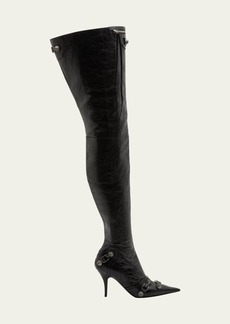 Balenciaga Cagole Leather Stud Over-The-Knee Boots