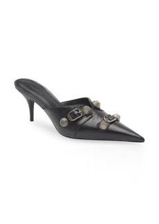 Balenciaga Cagole Pointed Toe Mule in Black/Aged Nikel at Nordstrom