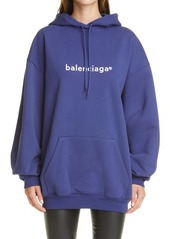 Balenciaga Copyright Logo Cotton Hoodie in 1195-Pacific Blue/White at Nordstrom