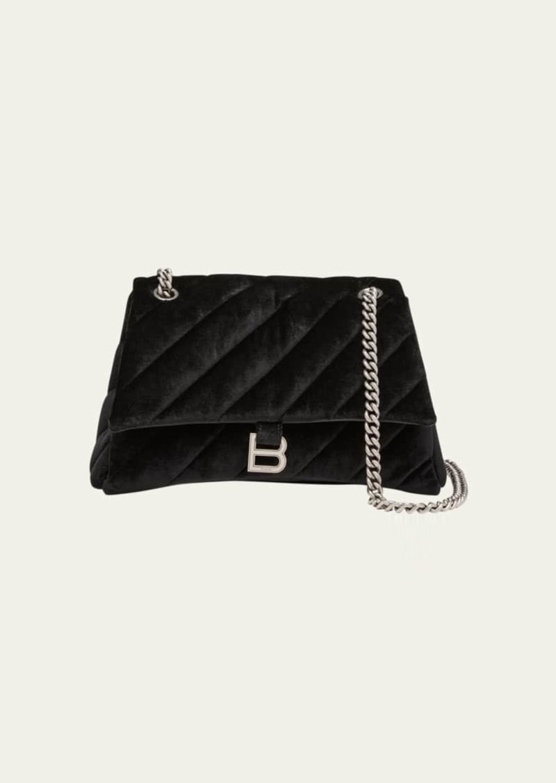 Balenciaga Crush Medium Quilted Velvet Shoulder Bag