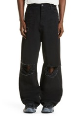 Balenciaga Destroyed Ripped Straight Leg Jeans in Rubber Black at Nordstrom