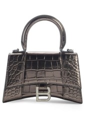 Balenciaga Extra Small Hourglass Croc Embossed Metallic Leather Top Handle Bag