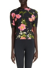 Balenciaga Floral Short Sleeve Crop Wool Rib Sweater