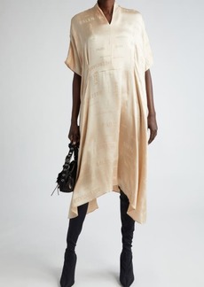 Balenciaga Flutter Sleeve Jacquard Logo Silk Oversize Dress