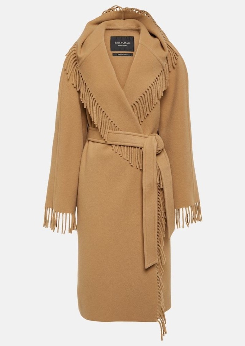 Balenciaga Fringed wool wrap coat