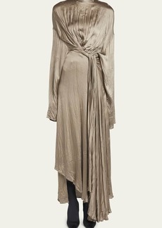 Balenciaga Front Drape BB Scarf-Neck Silk Dress