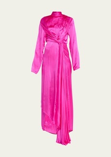 Balenciaga Front Drape BB Scarf-Neck Silk Dress  Pink