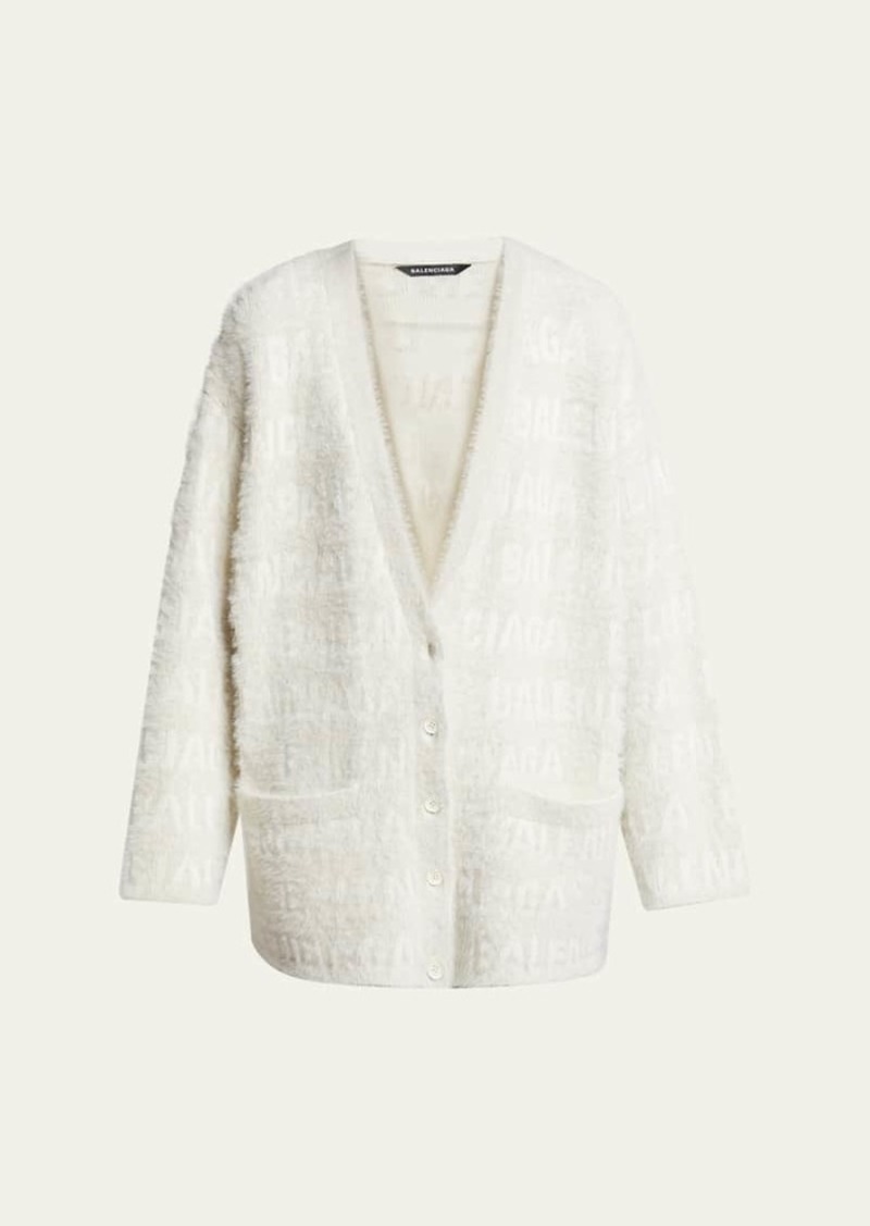 Balenciaga Furry V-Neck Wool Cardigan