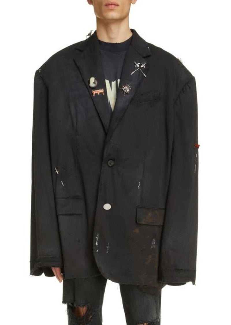 Balenciaga Goth Embellished Oversize Cotton Twill Sport Coat.
