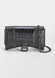 Balenciaga Hourglass Croc-Embossed Wallet on Chain with Strass B