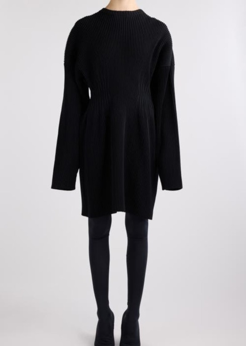 Balenciaga Hourglass Long Sleeve Rib Sweater Dress