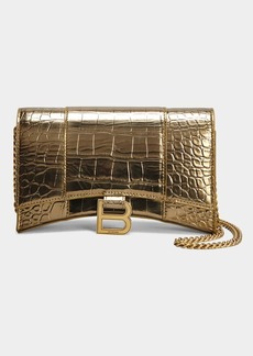 Balenciaga Hourglass Metallic Moc-Croc Wallet w/ Chain Strap