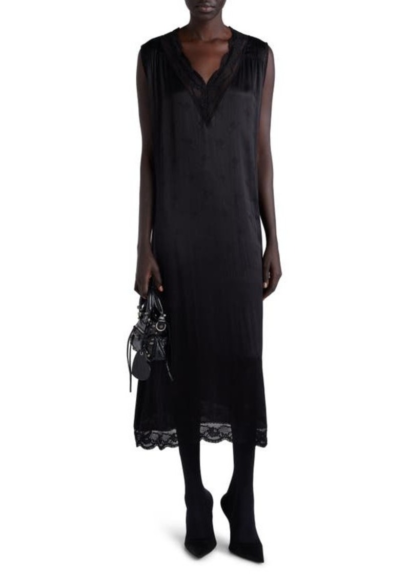 Balenciaga Lace Trim Sleeveless Silk Jacquard Dress