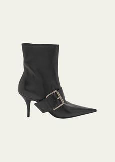 Balenciaga Leather Buckle Stiletto Ankle Booties